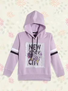 White Snow White Snow Girls Lavender & White Floral Printed Lace Inserts Hooded Sweatshirt