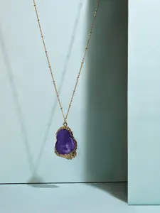 Accessorize Purple & Gold-Toned Celestial Statement Stone Slice Pendant Necklace