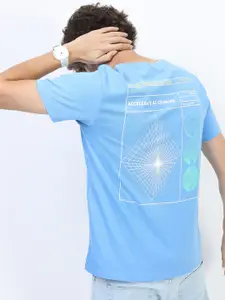 HIGHLANDER Men Blue Typography Printed Extended Sleeves Slim Fit T-shirt