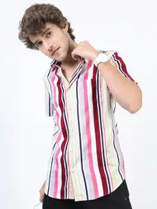 HIGHLANDER Men Pink Slim Fit Striped Casual Shirt