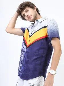 HIGHLANDER Men White Slim Fit Printed Casual Shirt