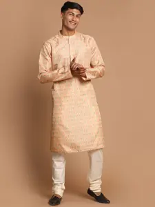VASTRAMAY Men Pink Floral Angrakha Kurta with Churidar