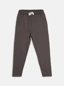 MINI KLUB Boys Charcoal-Grey Solid Pure Cotton Track Pant