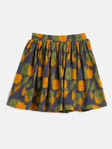 MINI KLUB Girls Green & Yellow Printed Organic Cotton Above Knee Skirts
