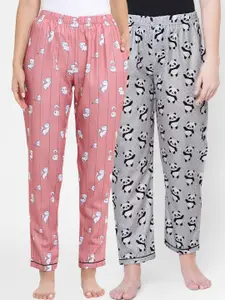 FashionRack Pack of 2 Grey & Pink Printed Lounge Pants