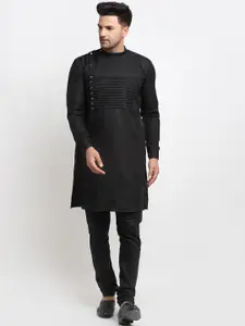 Kaifoo Men Black Thread Work Pathani Kurta