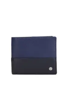 Allen Solly Men Black & Blue Colourblocked Leather Two Fold Wallet