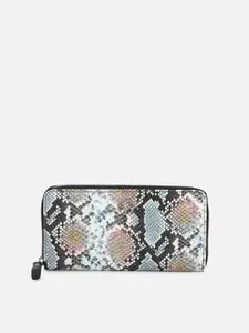 Allen Solly Woman Women Black & Blue Animal Printed PU Zip Around Wallet