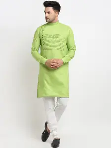 Kaifoo Men Green Yoke Design Kurta with Pyjamas
