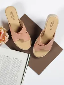 Monrow Pink Colourblocked PU Wedge Sandals