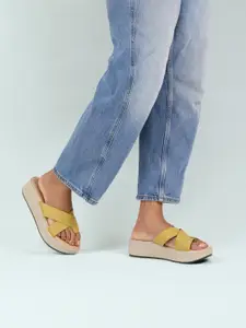 Monrow Yellow PU Flatform Sandals