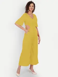 MINGLAY Yellow Crepe A-Line Dress