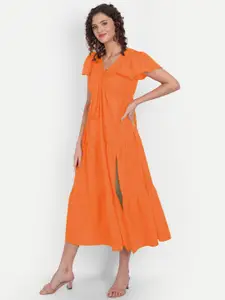 MINGLAY Orange Crepe A-Line Dress