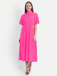 MINGLAY Pink Crepe Midi Dress