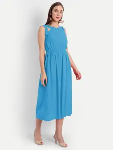 MINGLAY Blue Crepe A-Line Midi Dress