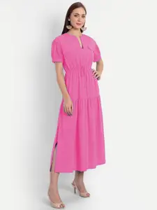 MINGLAY Pink Crepe Midi Dress