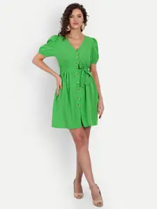 MINGLAY Green Crepe A-Line Dress