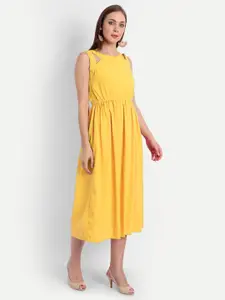 MINGLAY Yellow Crepe Midi Dress