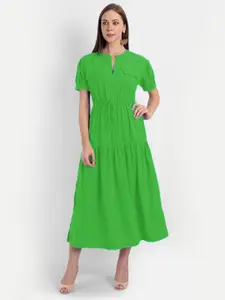 MINGLAY Green Keyhole Neck Crepe Midi Dress