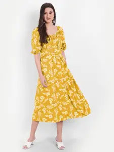 MINGLAY Yellow Floral A-Line Dress