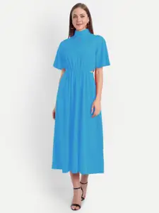MINGLAY Blue Crepe Midi Dress
