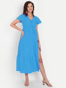MINGLAY Blue Crepe A-Line Dress
