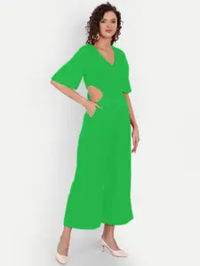 MINGLAY Green Crepe A-Line Dress