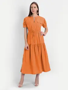 MINGLAY Orange Crepe Midi Dress
