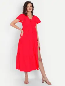 MINGLAY Red Crepe Dress