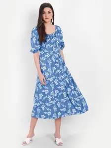 MINGLAY Blue Floral A-Line Dress