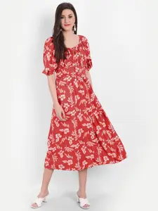 MINGLAY Red Floral A-Line Dress