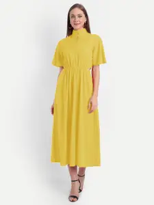 MINGLAY Yellow Crepe Shirt Midi Dress