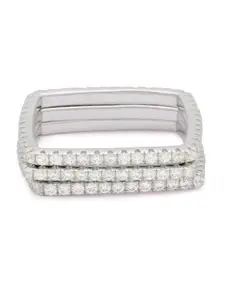 ANAYRA Silver-Toned & White CZ-Studded Finger Ring