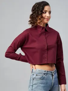 CHIMPAAANZEE Women Maroon Boxy Casual Shirt