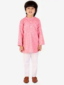 Superminis Boys Pink Printed Pure Cotton Kurta with Pyjamas