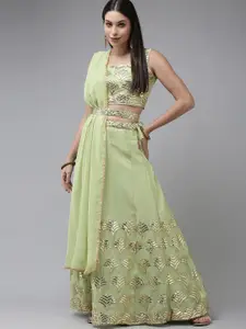 DIVASTRI Green & Golden Gotta Patti Semi-Stitched Lehenga & Unstitched Blouse With Dupatta