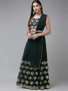 DIVASTRI Teal Blue Gotta Patti Semi-Stitched Lehenga & Unstitched Blouse With Dupatta