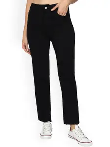 LIVE OK Women Black Boyfriend Fit High-Rise Mildly Distressed Stretchable Jeans