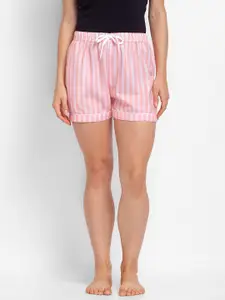 NOIRA Women Pink & White Striped Lounge Shorts