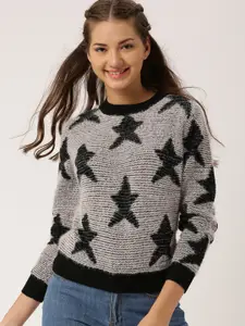 DressBerry Women Pink & Black Self Design Pullover