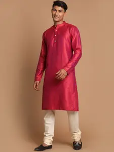 VASTRAMAY Men Red Layered Kurta with Pyjamas