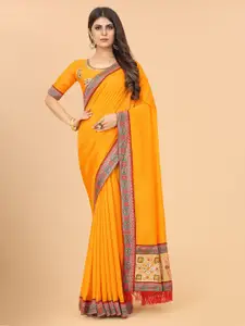 Anjaneya Sarees Yellow & Red Zari Silk Blend  Saree