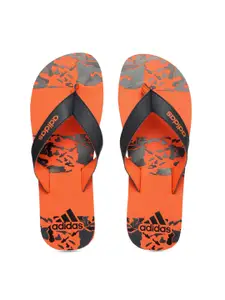 ADIDAS Men Grey & Orange Printed Laken Flip-Flops
