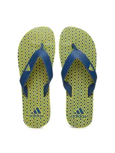 ADIDAS Men Blue & Yellow Beach Print Max Out Flip-Flops