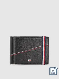 Tommy Hilfiger Men Black Textured Embroidered Leather Wallet