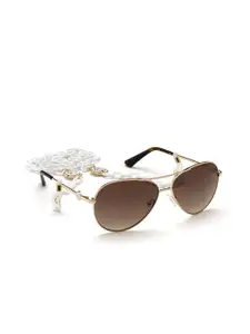 GUESS Women Brown Lens & Gold-Toned Aviator Sunglasses with UV Protected Lens