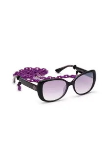 GUESS Women Purple Lens & Black Oval Sunglasses with UV Protected Lens