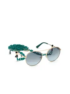 GUESS Women Blue Lens & Gold-Toned Round Sunglasses with UV Protected Lens