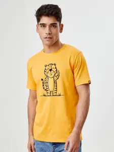The Souled Store Men Yellow & golden cream Printed Applique T-shirt