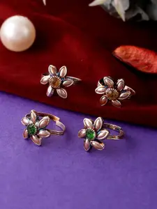 Silvermerc Designs Set Of 2 Silver-Plated Floral Designed Toe Rings